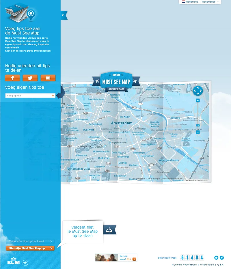 Screenshot of the KLM Must See Map website