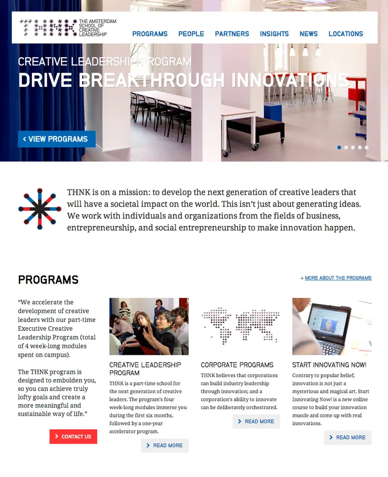 Screenshot of the THNK website